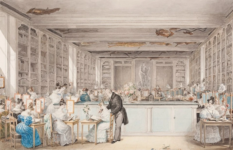 Botanische Zeichenschule im Jardin des Plantes, historische Darstellung von Julie Ribault (1830)